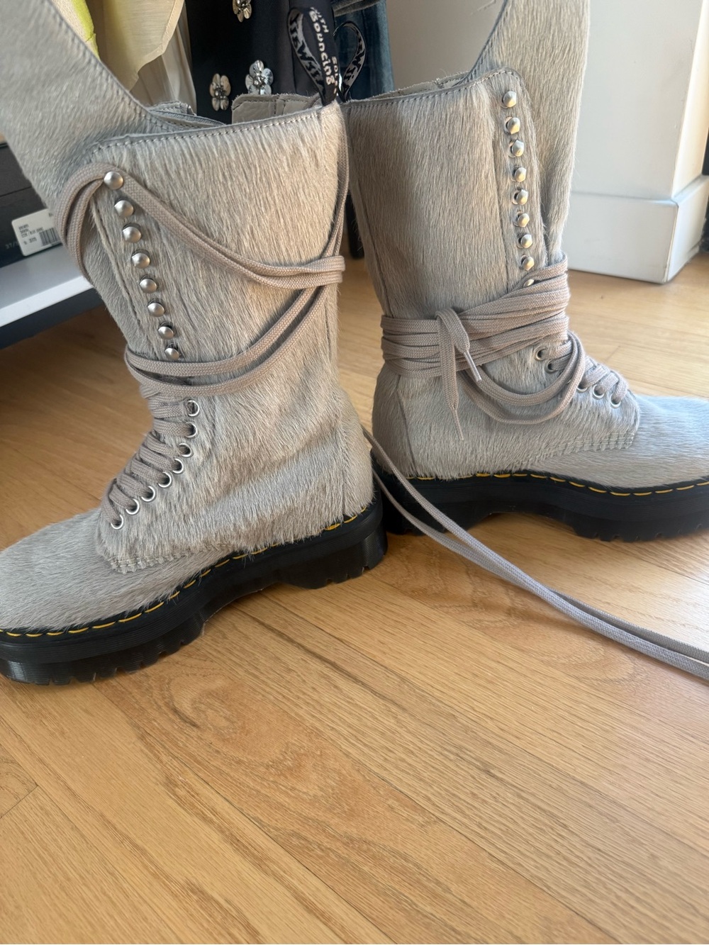 1918 Rick Owens Hair On Lace Up Platform Boots - Picture 5 of 8
